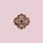 vintage gouden ring robijn en diamant bloem cluster 9 karaat