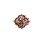 vintage gouden ring robijn en diamant bloem cluster 9kt goud