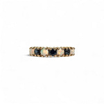 vintage rij ring met saffier en opaal 9kt goud