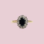 vintage ring met saffier en diamant cluster