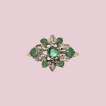vintage gouden ring met smaragd en diamant bloem cluster