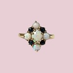 vintage cluster ring opaal en saffier van 9 karaat goud