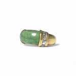 vintage groene jade ring met diamantjes van 9k goud