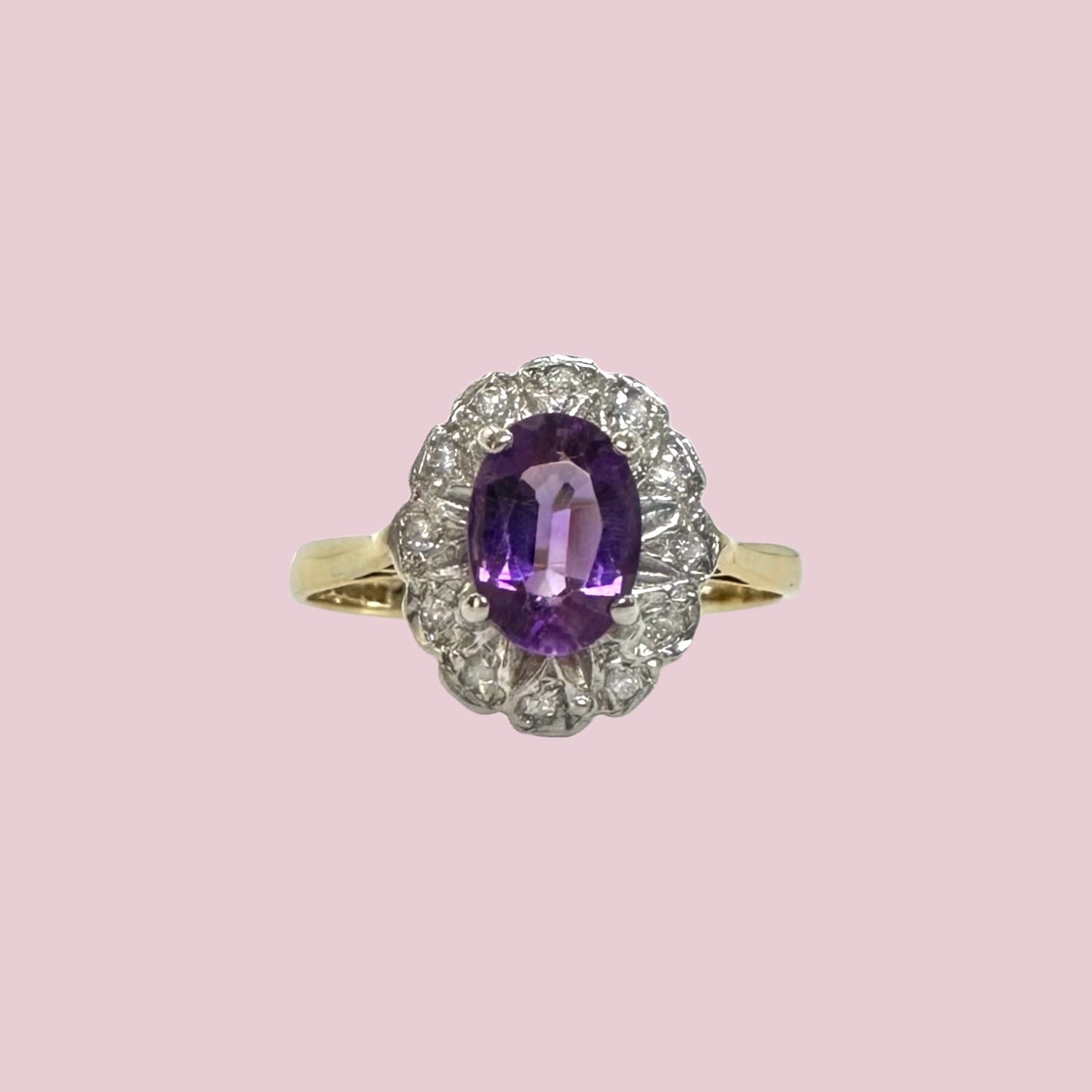 vintage ring amethist diamant cluster