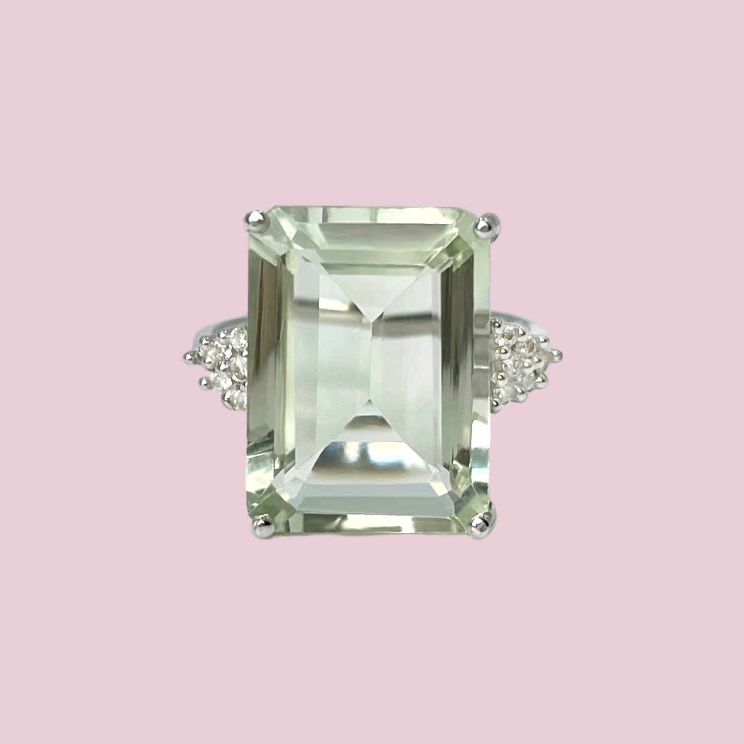 vintage ring groene amethist rechthoekig witgoud 10k