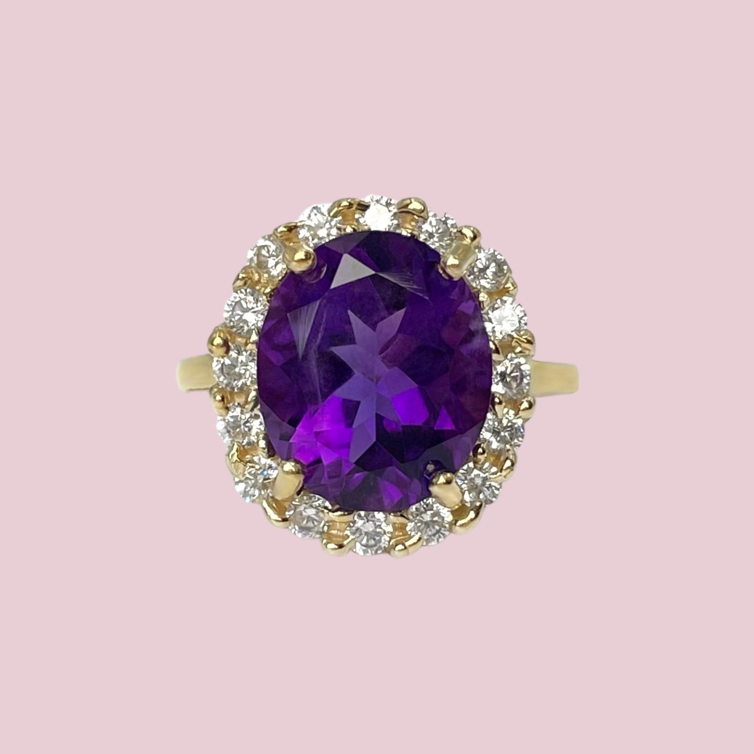 gouden amethist ring met diamant vintage stijl
