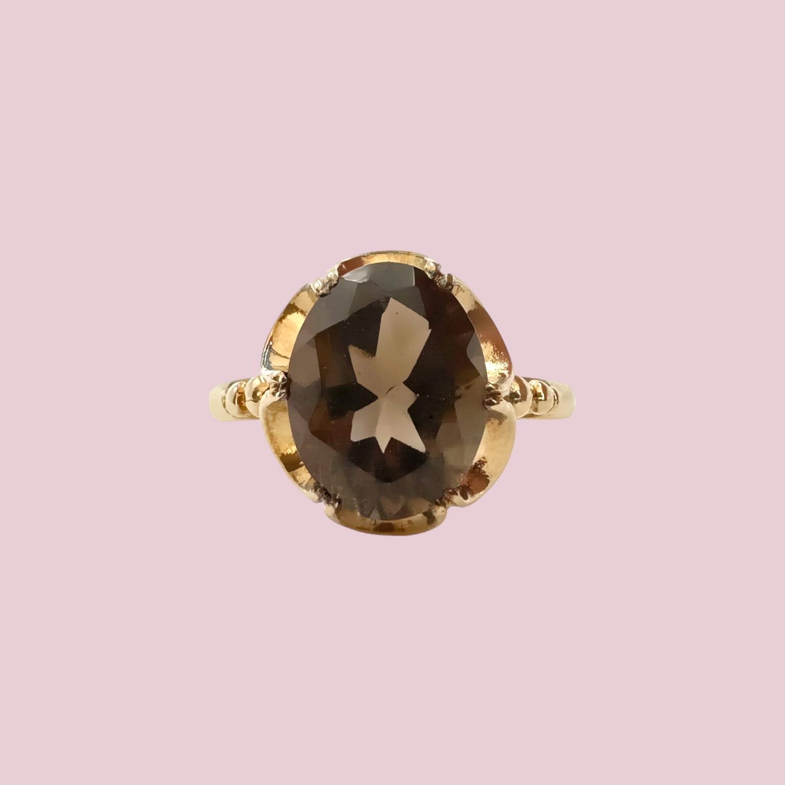 vintage ring rookkwarts 9k goud