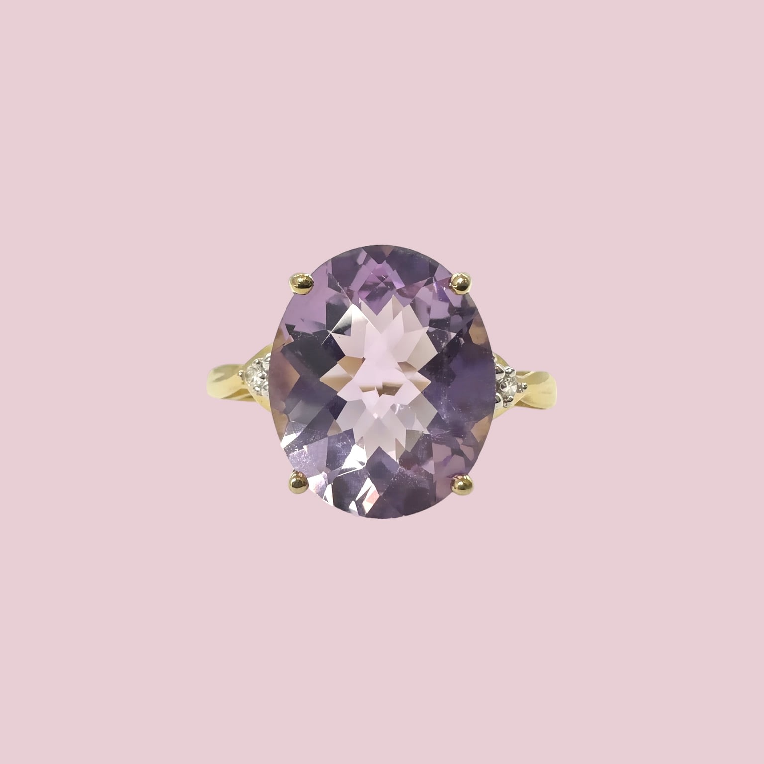 vintage ring grote amethist en diamant
