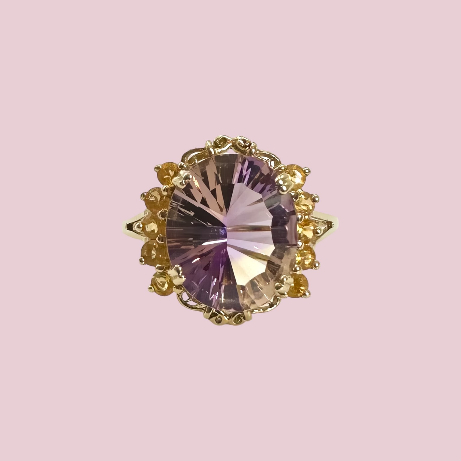 vintage ring ametrine en citrien cluster