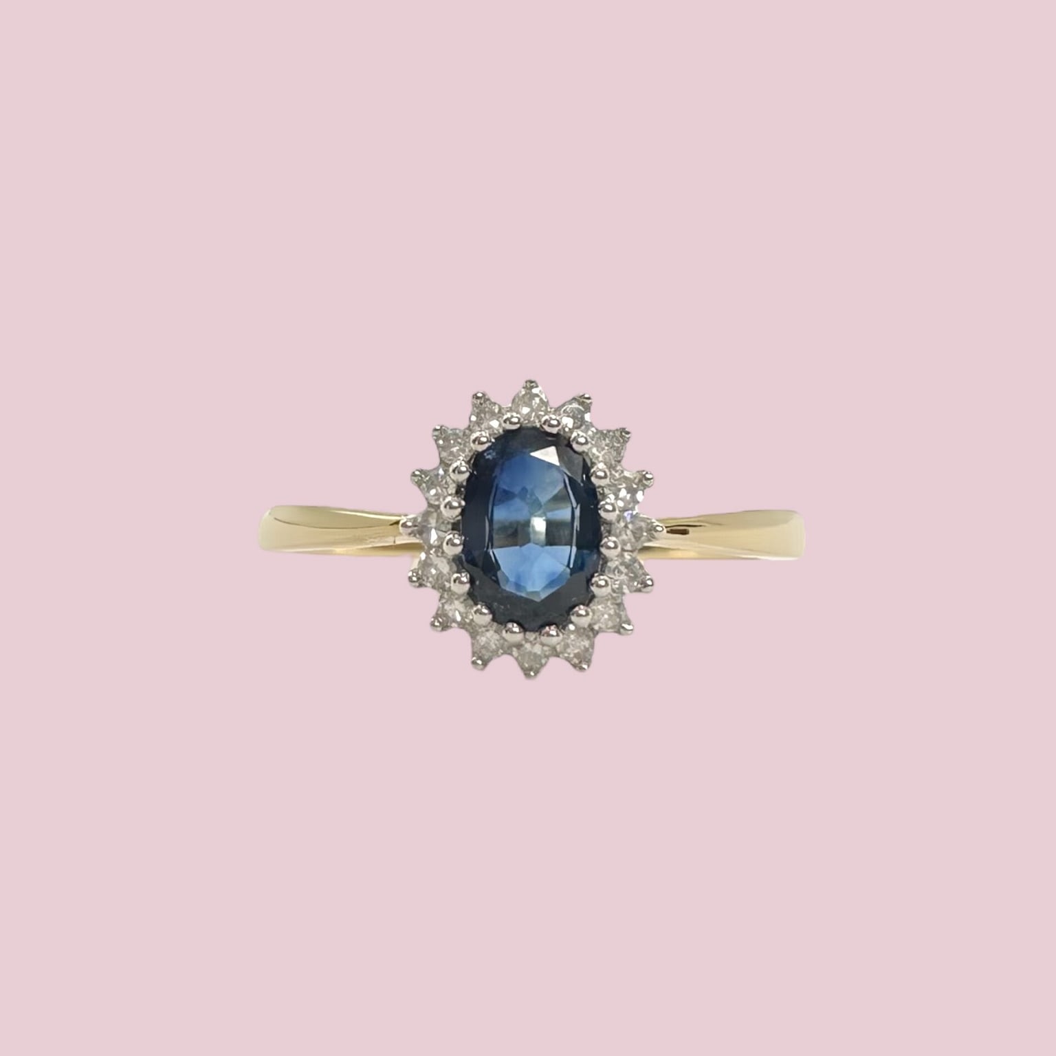vintage ring saffier en diamant cluster