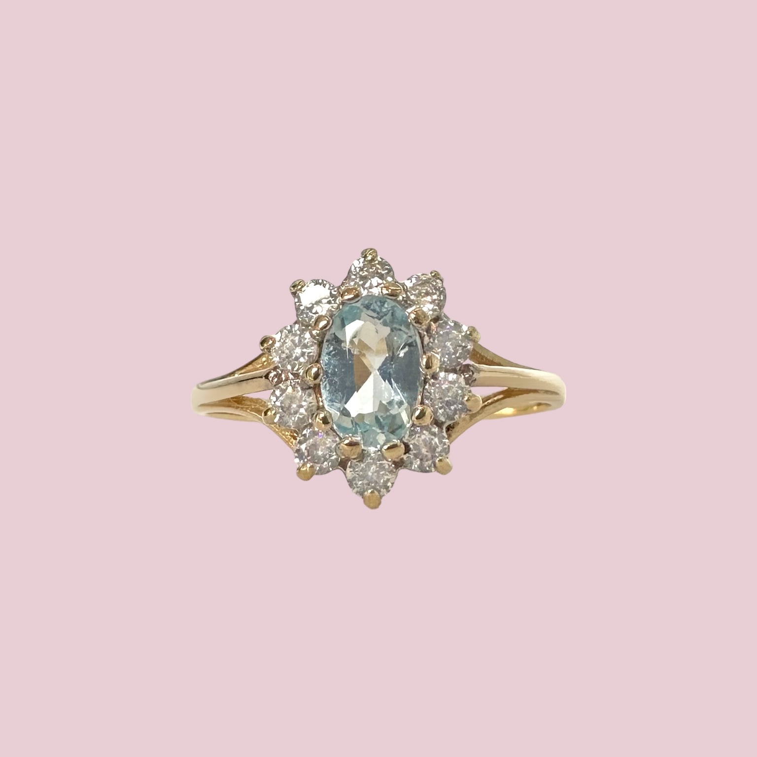 vintage ring topaas cluster 9k goud