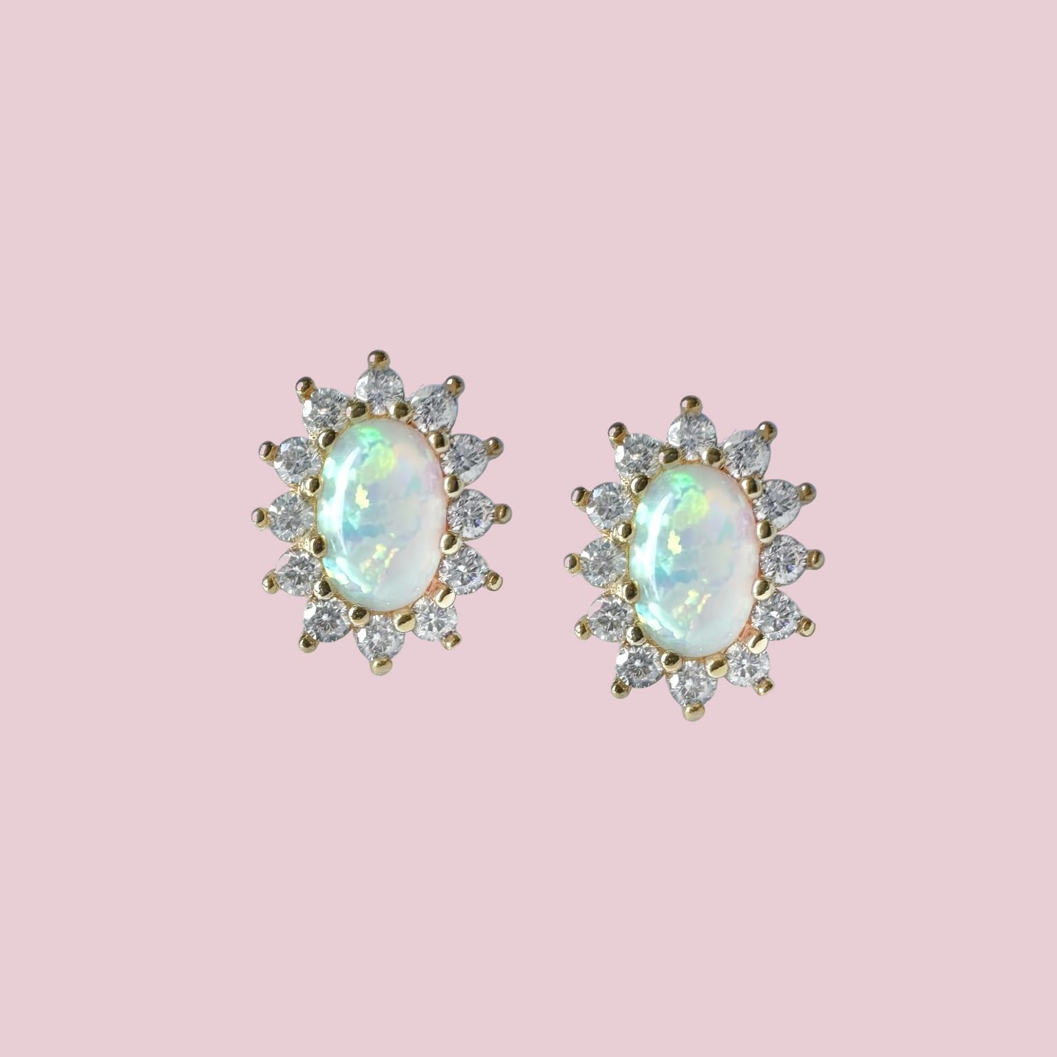opaal oorbellen cluster 9k goud studs