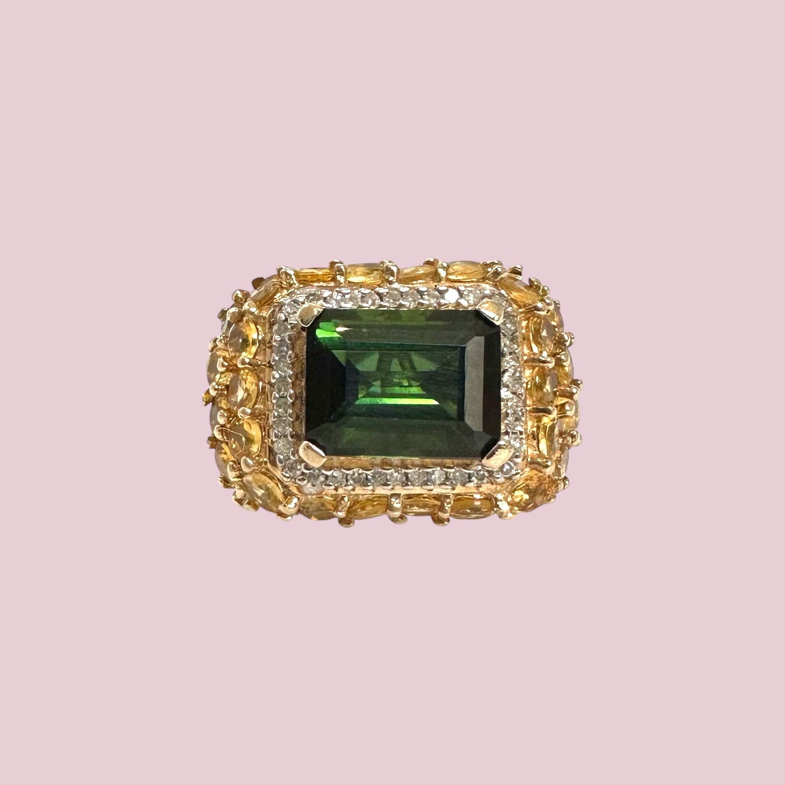 vintage ring toermalijn citrien en diamant