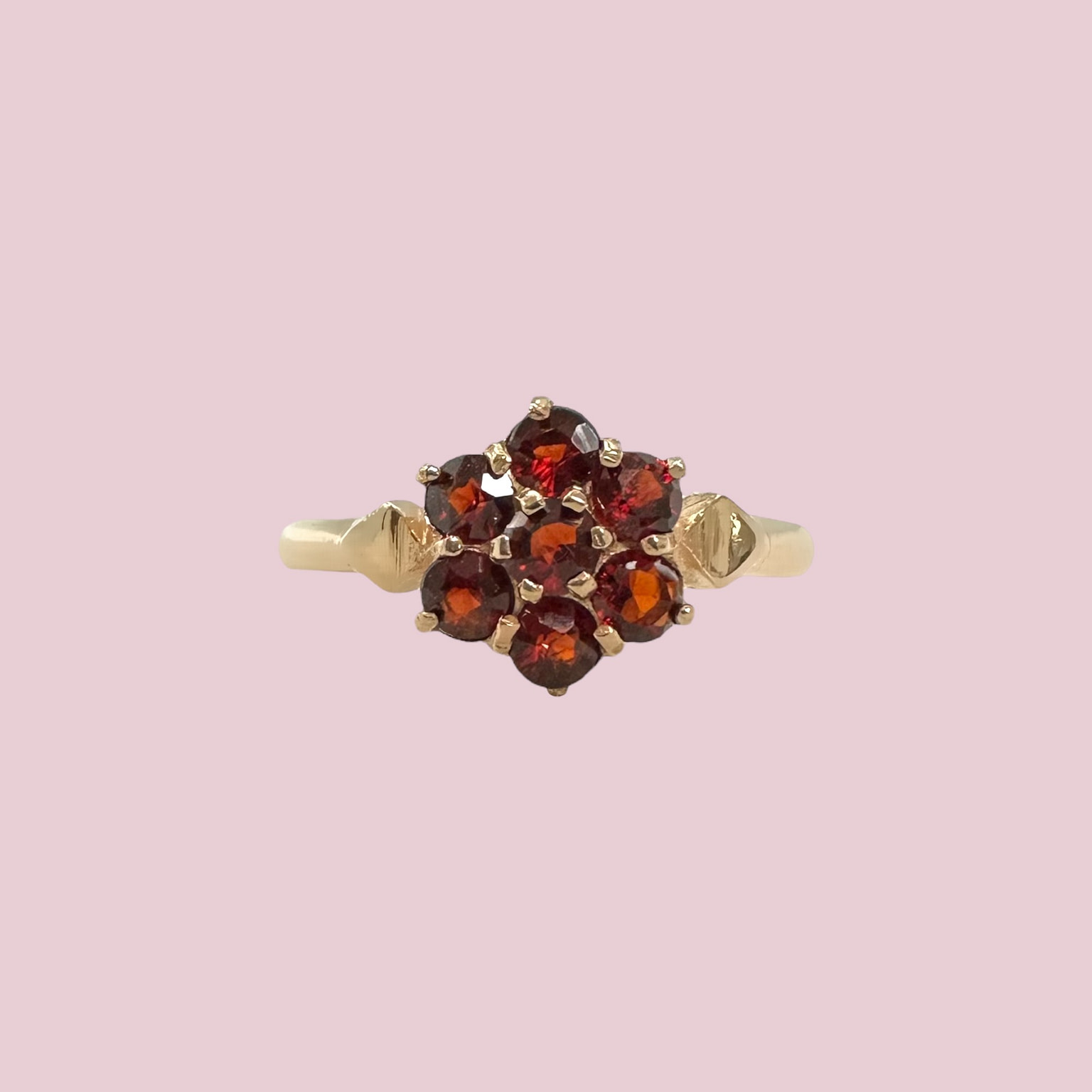 vintage ring granaat cluster bloem 9 karaat goud