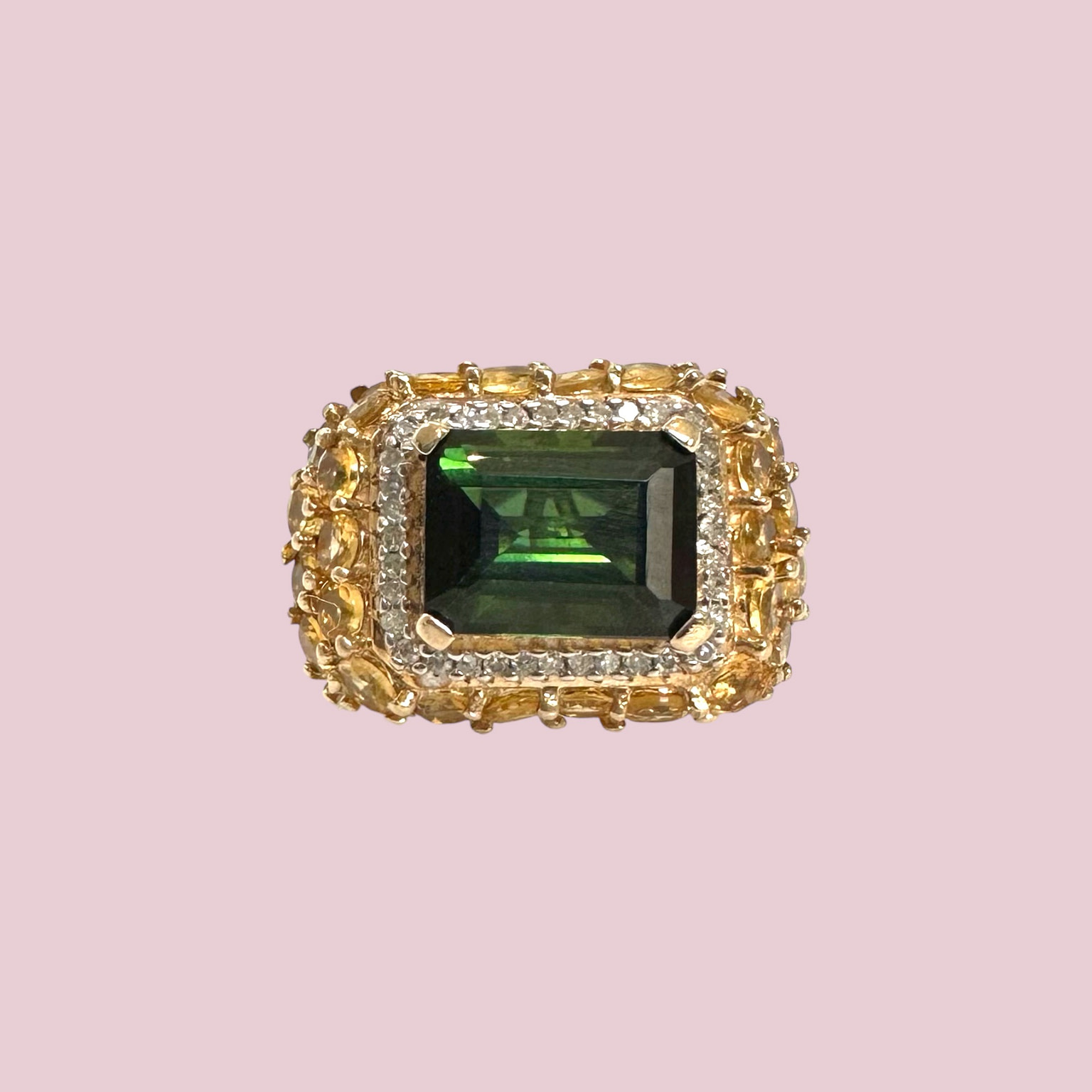 vintage ring toermalijn citrien en diamant