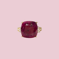 gouden robijn ring cushion cut vierkant met diamant