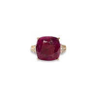 gouden robijn ring cushion cut vierkant met diamantjes