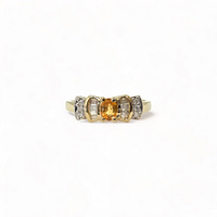 gouden ring gele saffier baguette diamant cluster