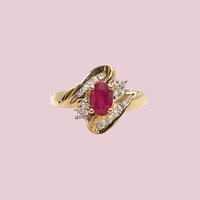 vintage ring robijn en diamant cluster 9k