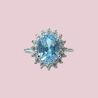 cluster ring witgoud lichtblauwe steen