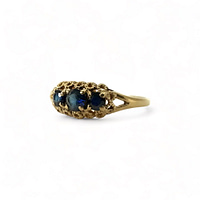 vintage ring saffier trilogie 9k goud