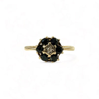vintage ring bloemetje saffier en diamant