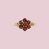 vintage ring granaat cluster bloem 9 karaat goud