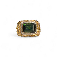 vintage ring groene toermalijn citrien en diamant 9k goud
