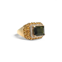 vintage ring toermalijn citrien pave van 9 karaat goud