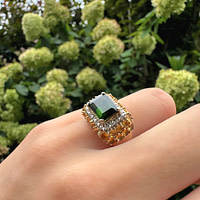 vintage ring met groene toermalijn rechthoekig emerald 9k goud