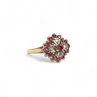 robijn en diamant bloem cluster ring van goud