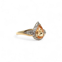 vintage cocktail ring met gele steen en diamant halo