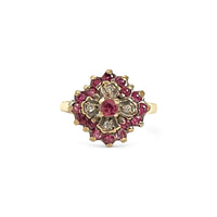 vintage gouden ring robijn en diamant bloem cluster 9kt goud