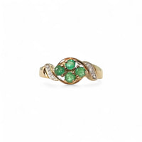 vintage ring smaragd cluster en diamantjes van 9 karaat goud