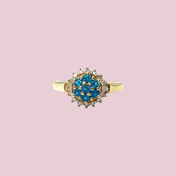 topaas en diamant cluster ring goud vintage ringen bloem