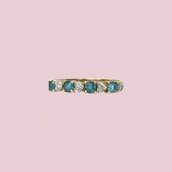vintage eternity ring goud met hartjes topaas en diamant