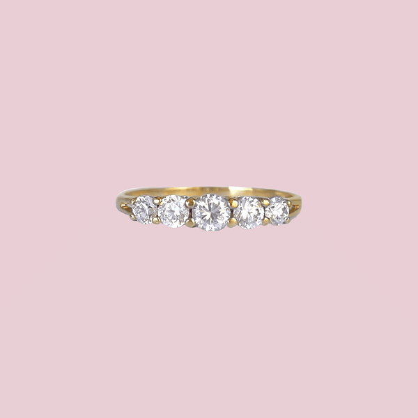 vintage ring zirkonia vijf stenen goud