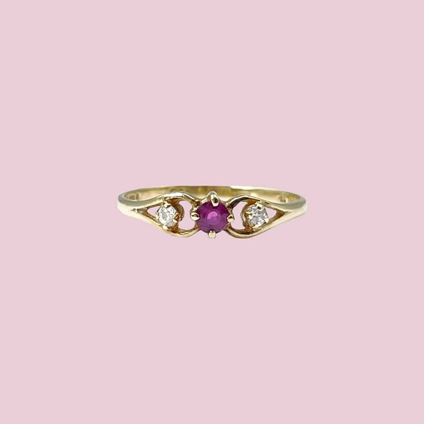 vintage zirkonia ring goud trilogie roze en wit