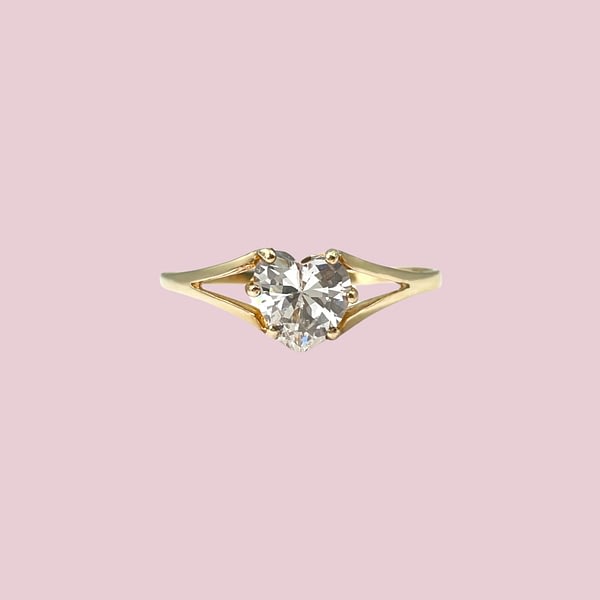 vintage ring met zirkonia hartje 9k goud