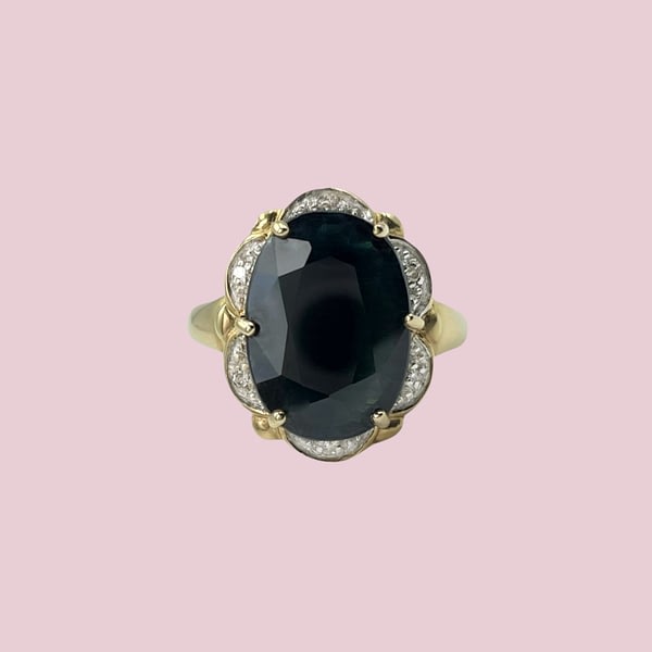 vintage ring grote saffier diamant cluster