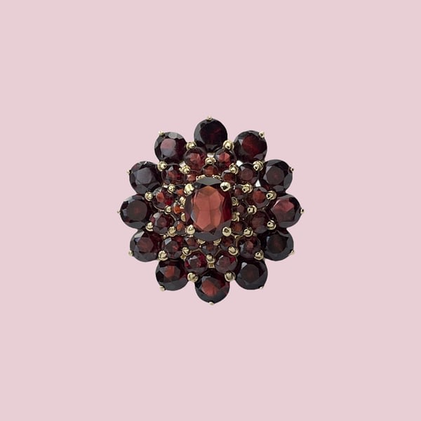 vintage statement ring granaat cluster groot