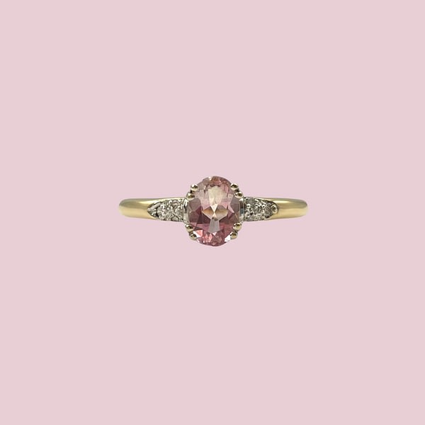 vintage ring roze topaas roze steen en diamant