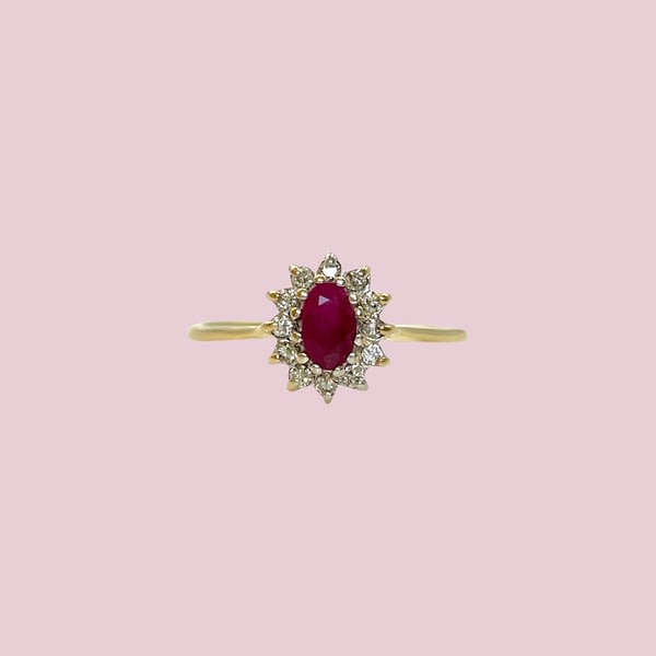 ring robijn en diamant cluster vintage goud