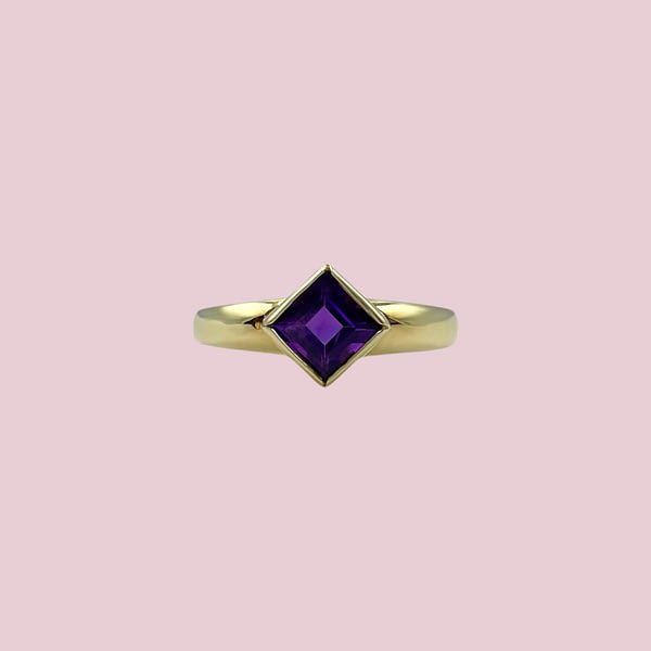 vintage amethist ring vierkante steen goud