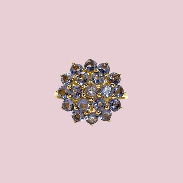 gouden ring tanzaniet cluster bloem vintage
