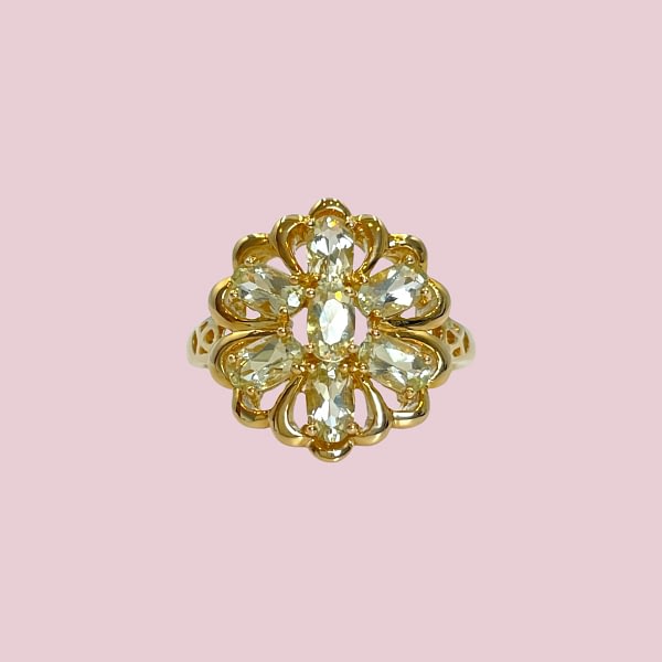 vintage bloem ring goud met groene amethist