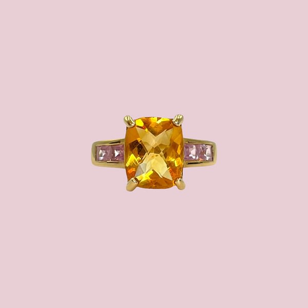 vintage ring met citrien en amethist 9k goud