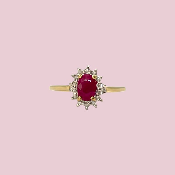 robijn en diamant cluster ring vintage goud