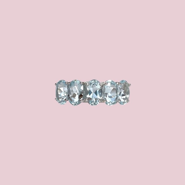 vintage aquamarijn ring witgoud 5-steens
