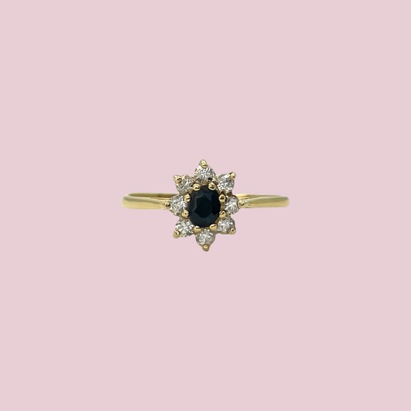 vintage ring saffier en zirkonia goud